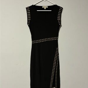 Michael Kors Black Midi Dress with Grommet Trim
